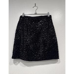 MNG By Mango Black Sequin Animal Print Skirt Women’s Size Small Sparkle Evening